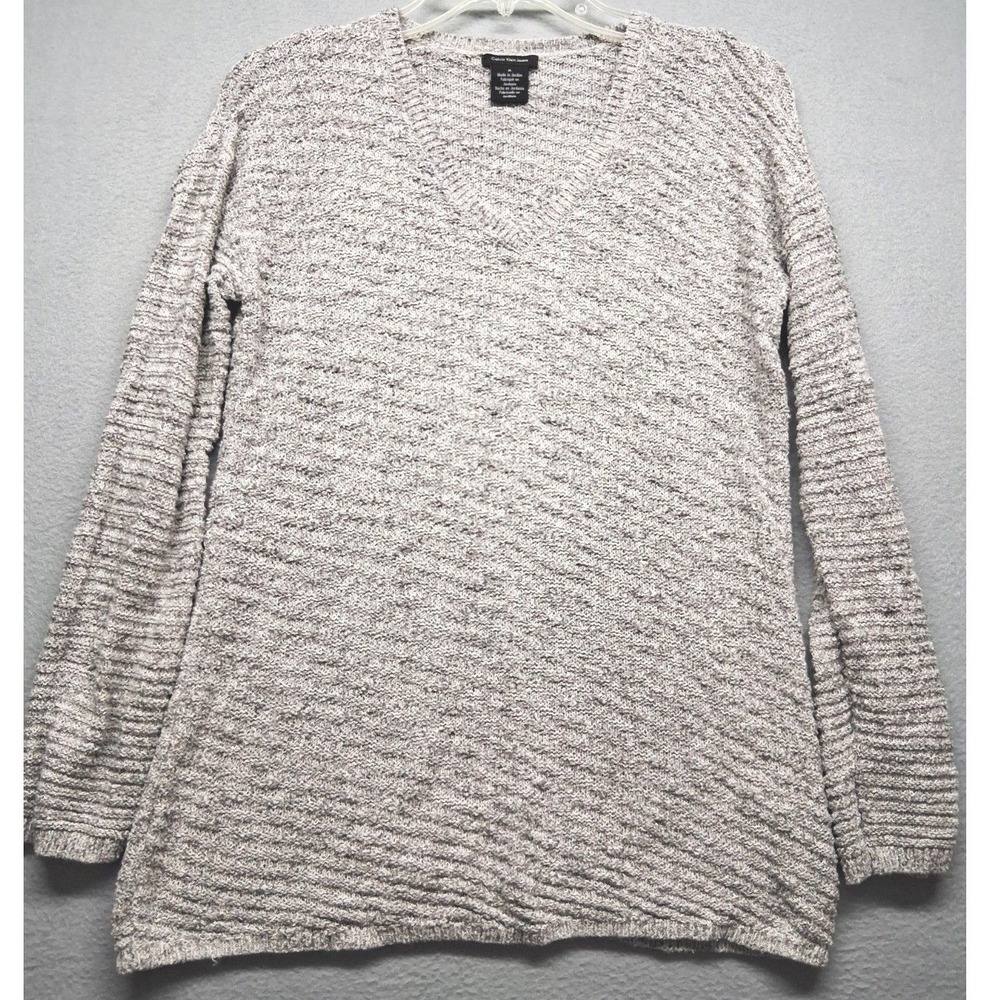 Calvin Klein Jeans Womens Gray Marl V-Neck Textured Knit Sweater Size M
